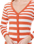 V Neck Striped Sweater Cardigan - Online Only