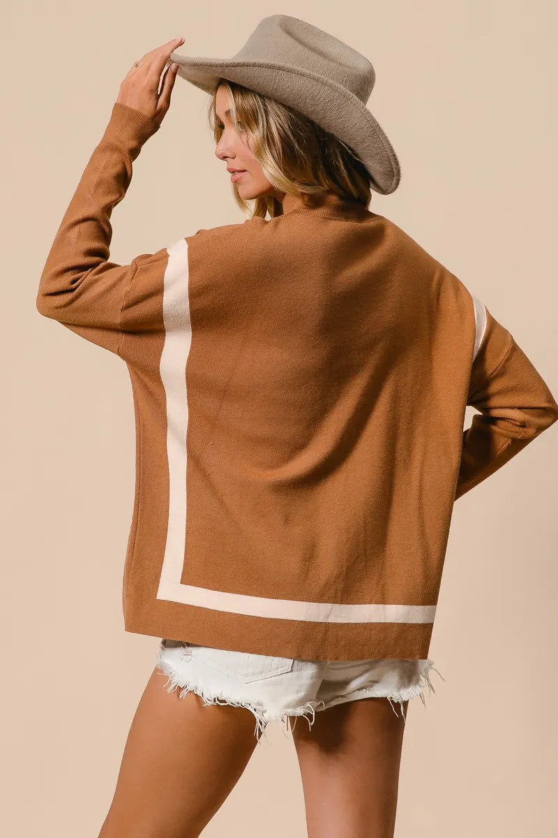 BiBi Mock Neck Sweater with Leopard Pocket
