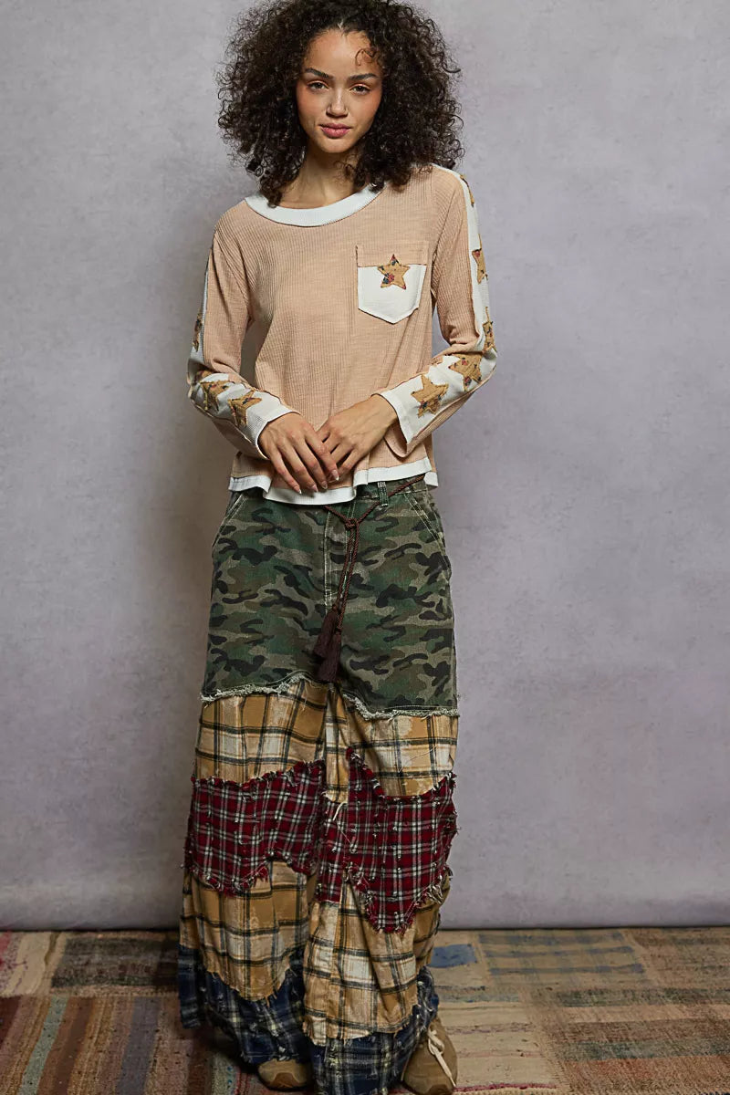 POL Round Neck Long Sleever T-Shirt with Star Patch