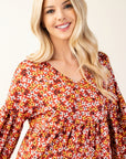 Celeste Full Size Floral V-Neck Balloon Sleeve Blouse