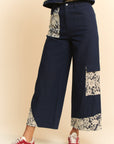 Davi & Dani Lace Applique Wide Leg Jeans