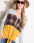 e Luna Solid Plaid Mixed Top