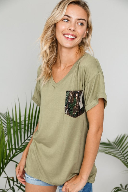 e Luna PLUS Camouflage Sequence Pocket Top