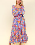 Haptics Smocked Floral Square Neck Flounce Sleeve Dress