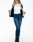 YMI Removable Faux Layered Multi-Pocket Jacket with Fuzzy Hood