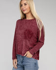 Zenana Washed Ribbed Dolman Sleeve Round Neck Top