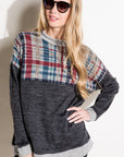 e Luna PLUS Solid Plaid Mock Neck Top