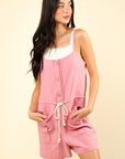 VERY J Half Button Drawstring Sleeveless Romper