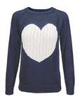 Love Heart Jacquard Round Neck Pullover Sweater