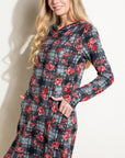 e Luna Floral and Plaid Print Sweatshirt Mini Dress