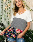 e Luna PLUS Solid Striped Floral Jersey Top