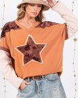 SAGE + FIG Star Patch Long Sleeve Color Block T-Shirt