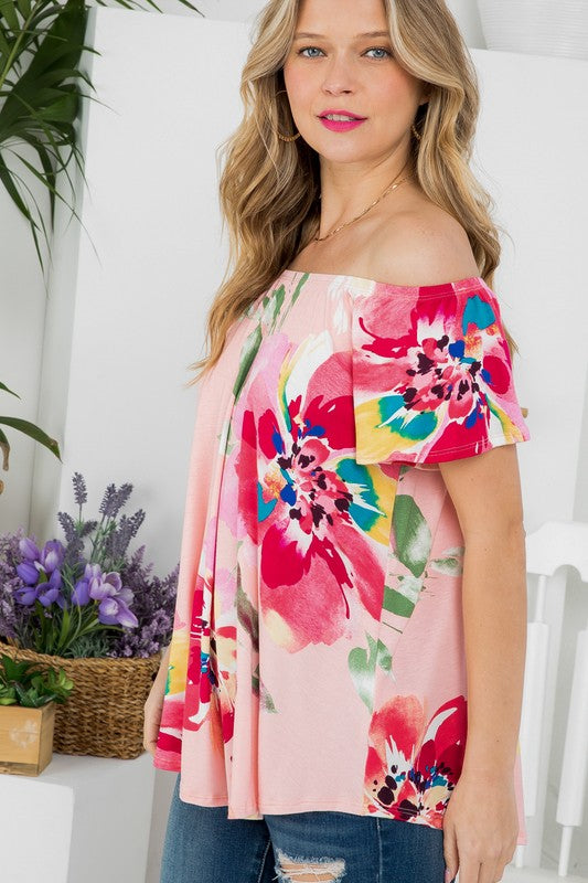 e Luna PLUS Floral Off Shoulder Top