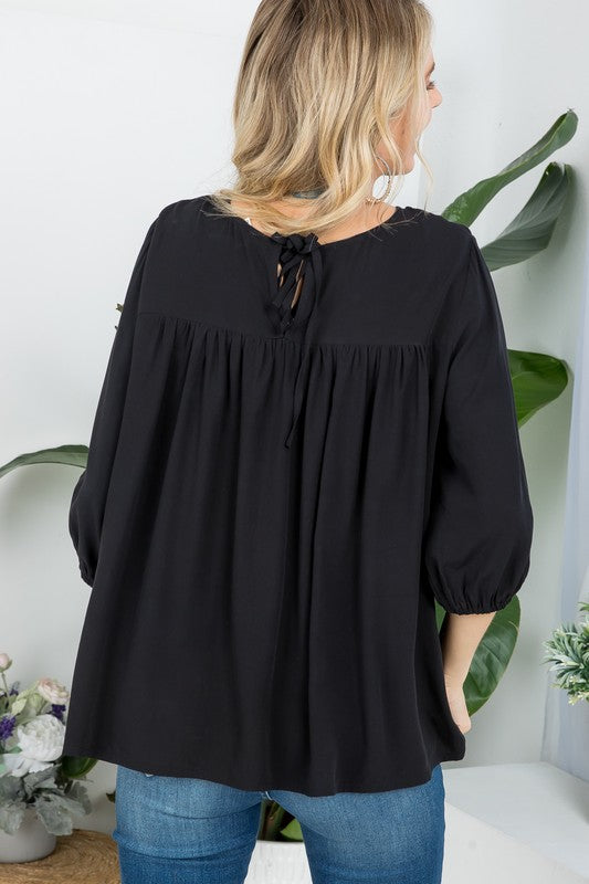 e Luna Solid Pintuck Tunic Blouse