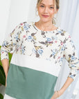 e Luna Floral Mixed Colorblock Top