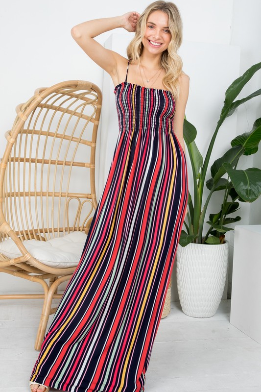 e Luna PLUS Striped Smocked Maxi Dress