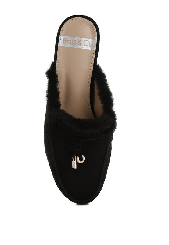 Bosnia Suede &amp; Faux Fur Slip On Mules