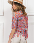 BiBi Open Front Fringed Crop Knit Cardigan