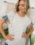 e Luna PLUS Striped Jersey Floral Mixed Top