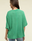 Zenana Brushed Waffle Exposed-Seam 3/4 Sleeve Top