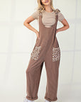 Celeste Full Size Ribbed Leopard Tied Shoulder Overalls