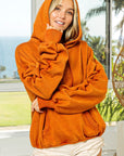 BiBi Ruched Long Sleeve Washed Fleece Hoodie