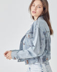 RISEN Full Size Button Down Cropped Denim Jacket