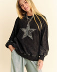 Davi & Dani Stud Star Patch Acid Washed Sweatshirt