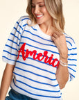 Haptics Letter Embroidery Striped Knit Top