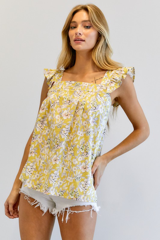 Davi &amp; Dani Floral Printed Ruffle Sleeveless Top