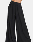 Zenana Pleated Linen Blend Wide Leg Pants