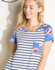 e Luna PLUS Striped Floral Mix Pocket Top