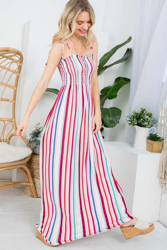 e Luna Striped Smocked Maxi Dress