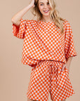 Ces Femme Checkered Round Neck Top and Shorts Set