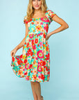 Haptics Floral Square Neck Short Sleeve Dress