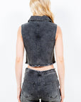 American Bazi Zip Up Washed Crop Denim Vest