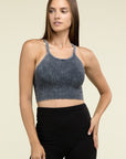 Zenana Washed Ribbed Seamless Cropped Cami Top