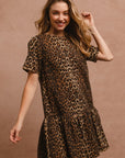 BiBi Tie Back Leopard Round Neck Short Sleeve Dress