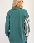 Celeste Full Size Striped Button Up Dropped Shoulder Shacket