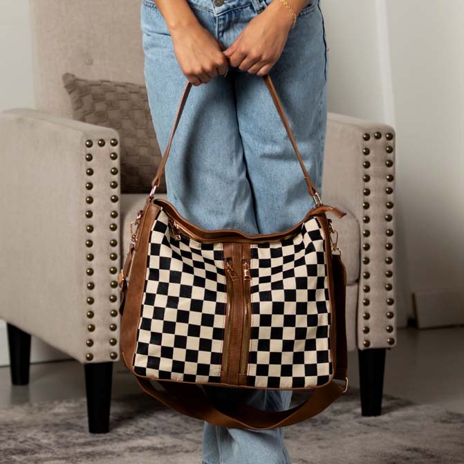 Vanessa Checkered Convertible Hobo Bag & Wristlet Set
