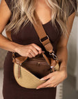 Valentina Mixed Media Straw Sling Crossbody Bag