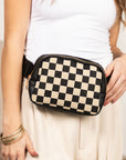 Alva Mixed Media Check Sling Crossbody Belt Bum Fanny Waist Bag