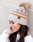 C.C® Nordic Fair Isle Pom Beanie Hat