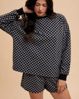 Annie Wear Checkered Round Neck Top and Drawstring Shorts Set