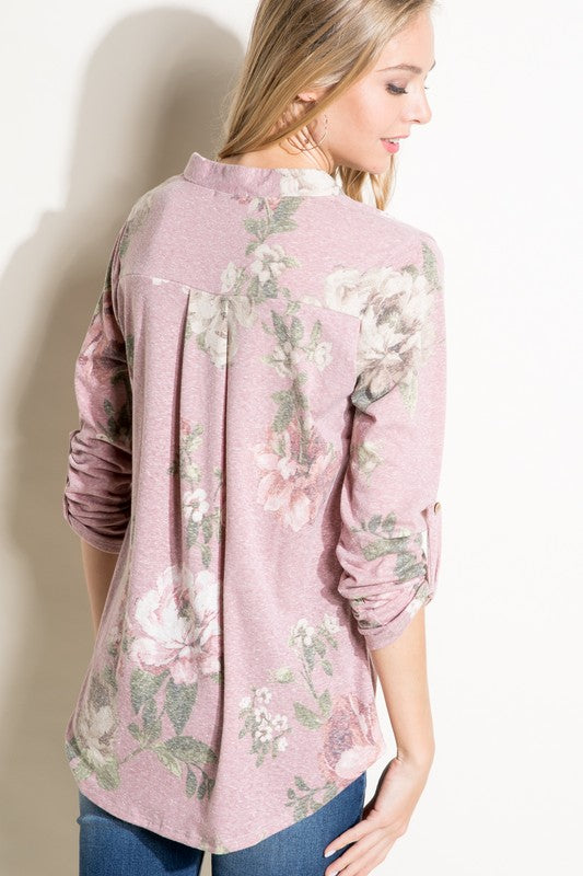 e Luna Floral Split Neck Top