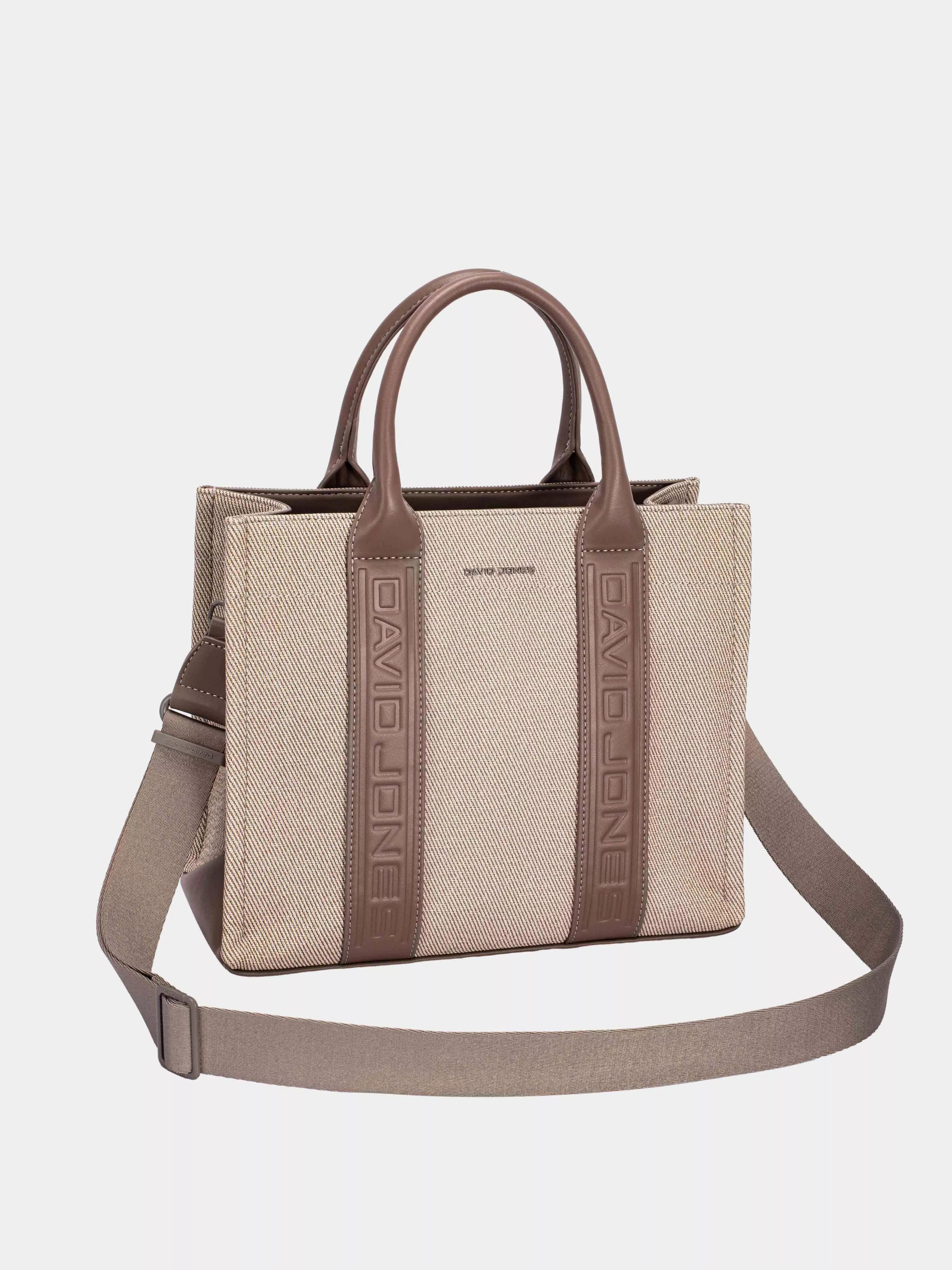 David Jones Canvas Tote Handbag with Contrast Leather Handles