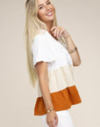 Color Block Notched Neck Blouse - Online Only