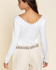 POL Studded Ribbed V-Neck Top