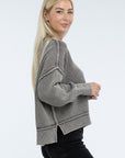 ZENANA Washed Side Slit Oversized Cropped Sweater