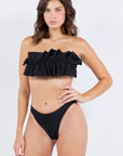 2 Piece Tube Top with Ruched Ruffle Bikini